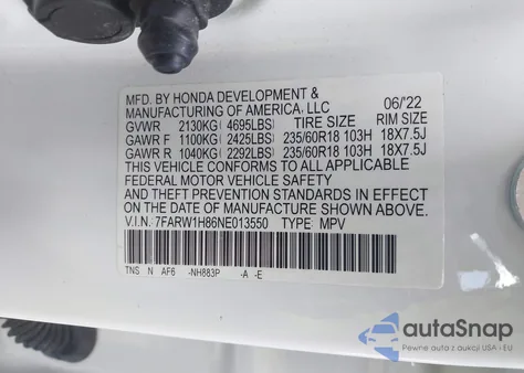 2022 Honda Cr-V 2Wd Ex-L из США, поврежденный, VIN 7FARW1H86NE013550